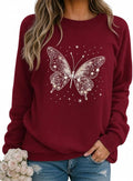 Women's Butterfly Graphic Crewneck Sweatshirt, Long Sleeve Casual Pullover Top
